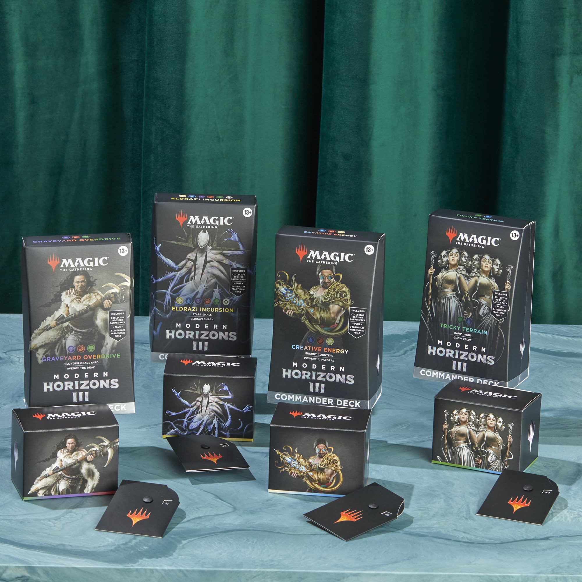 Magic: The Gathering MH3 Tricky Terrain deck front highlights ramp and value from lands.