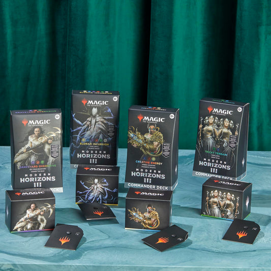 Magic: The Gathering MH3 Tricky Terrain deck front highlights ramp and value from lands.
