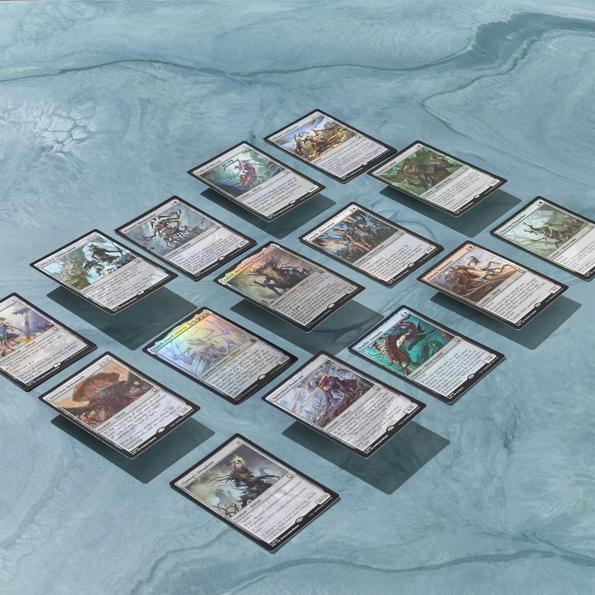 Deck box that holds 100 sleeved cards for organized storage.
