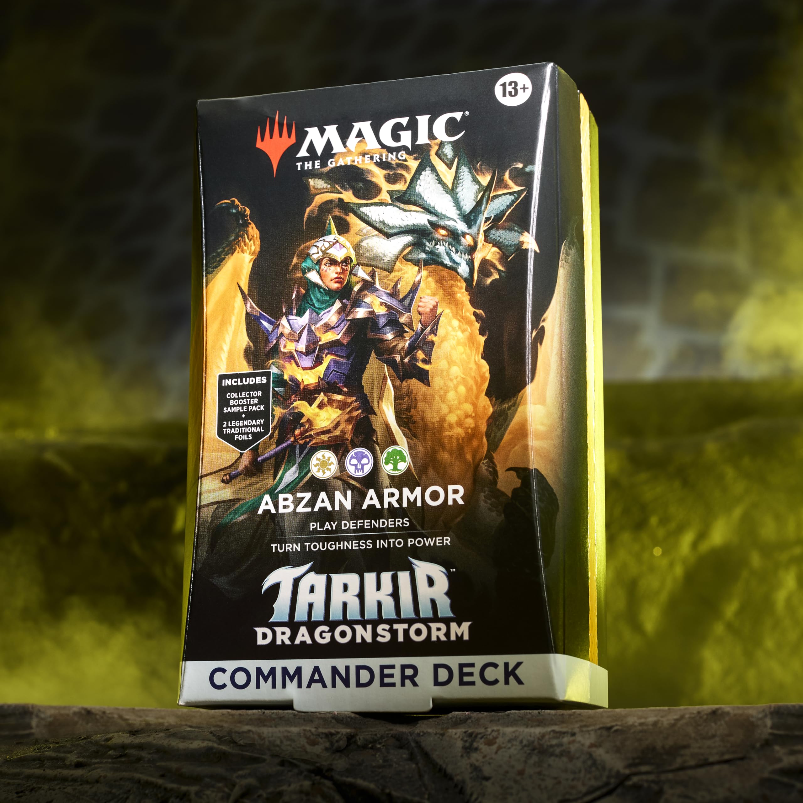 Magic: The Gathering Tarkir Dragonstorm Abzan Armor card spread shows the 100-card deck layout.