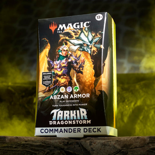 Magic: The Gathering Tarkir Dragonstorm Abzan Armor card spread shows the 100-card deck layout.