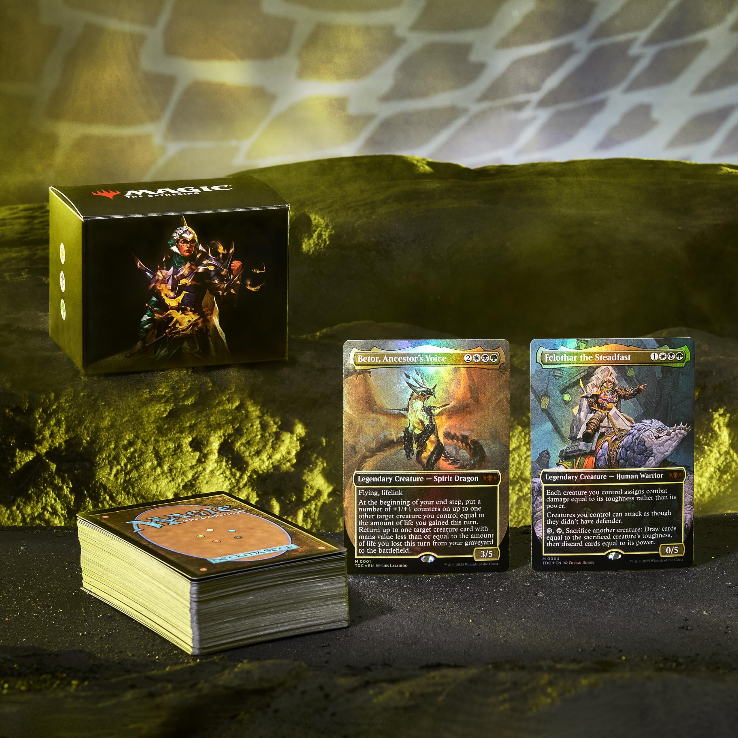 Magic: The Gathering Tarkir Dragonstorm Abzan Armor foil borderless commanders showcase vivid artwork.