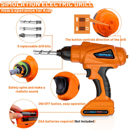 Magic4U drill with bits demonstrates interchangeable heads for pretend construction projects.