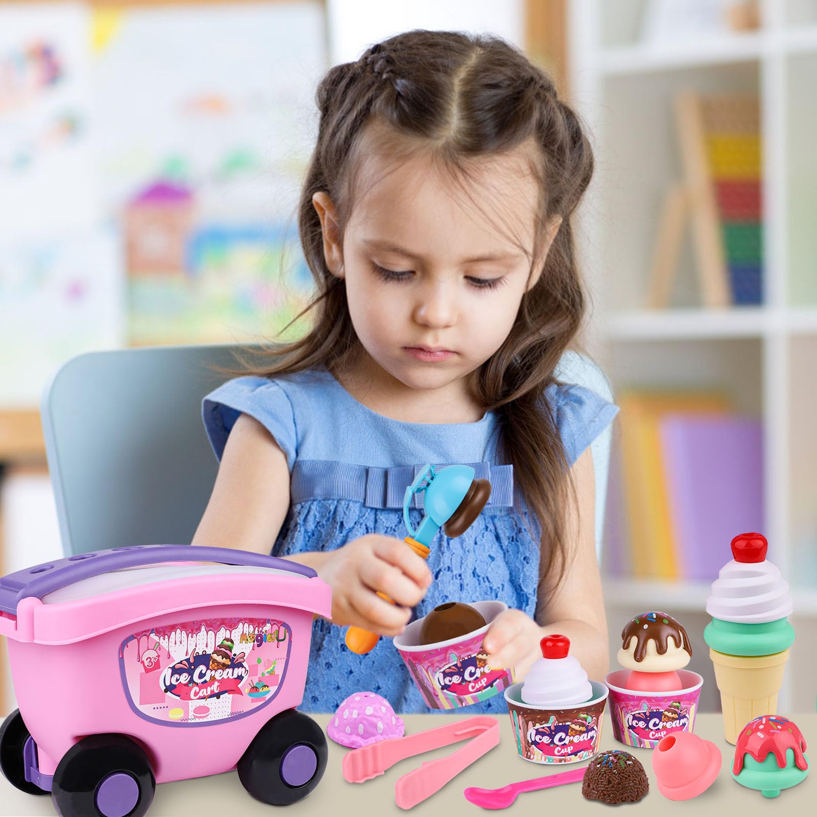 Magic4U wheels and handle let kids push and transport the cart