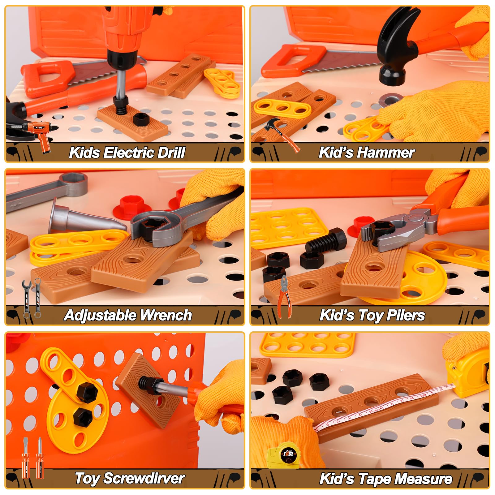 Magic4U Kids Tool Bench Set easy-assembly design highlights quick setup and safe use.