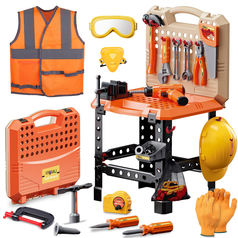 Magic4U Kids Tool Bench Set packaging shows colorful box for engaging pretend play.