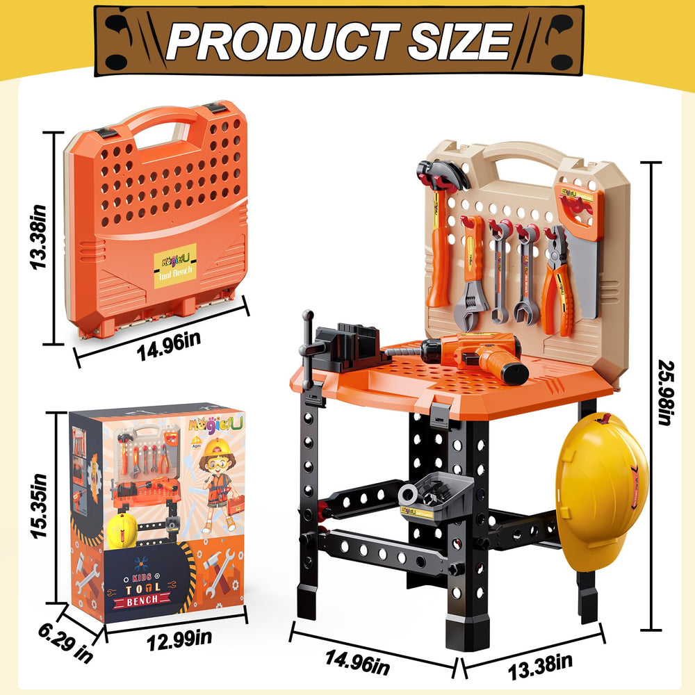 Magic4U Kids Tool Bench Set kids playing together promotes cooperative pretend tasks.