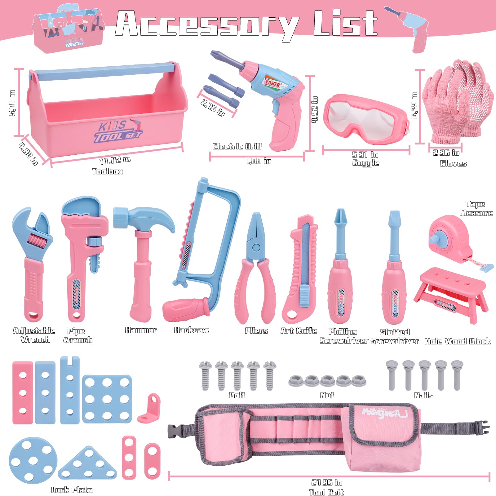 Magic4U adjustable wrench included for authentic construction pretend play