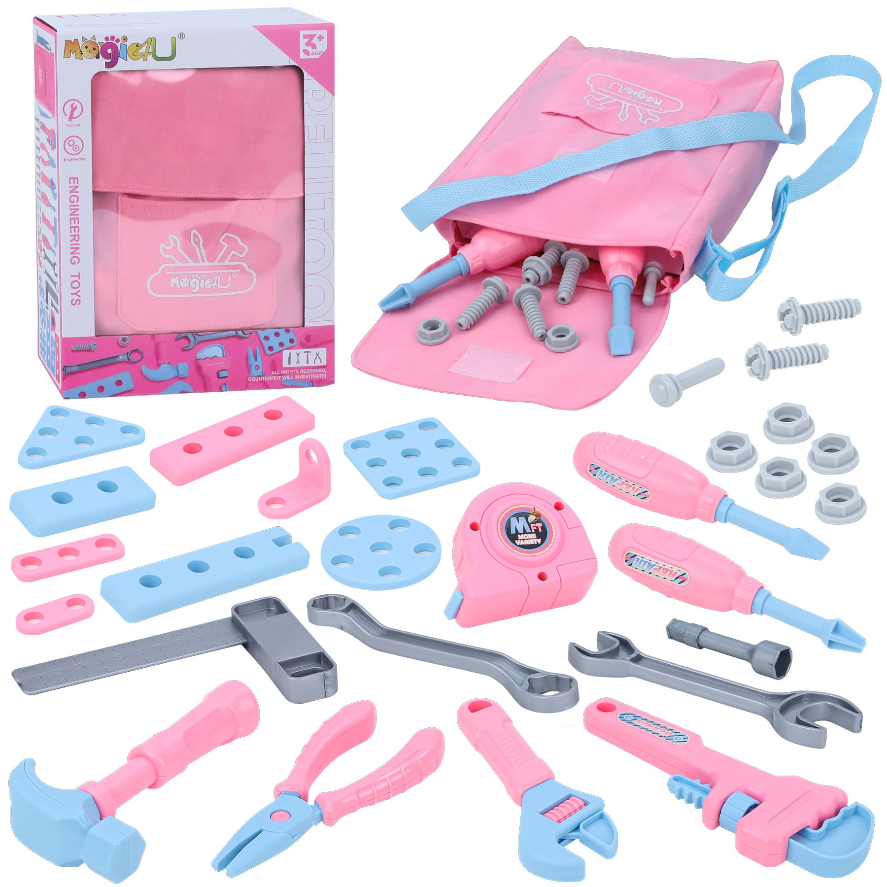 Magic4U pink hammer in the kids tool set for pretend construction play