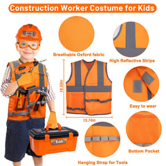 Magic4U safety vest and hat showcase safe dress-up for aspiring builders.