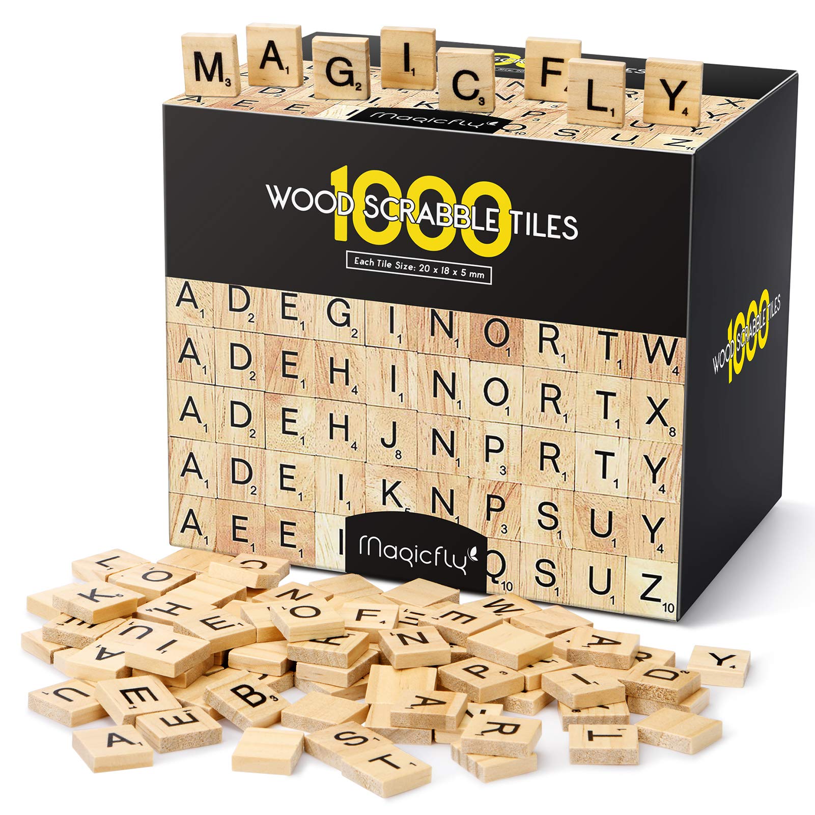 Magicfly wooden Scrabble tiles with clear screen-printed letters for easy reading.