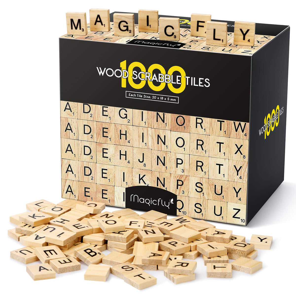 Magicfly wooden Scrabble tiles with clear screen-printed letters for easy reading.