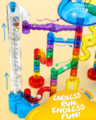 Magicfly spiral lift demonstrates automated elevator during marble race.