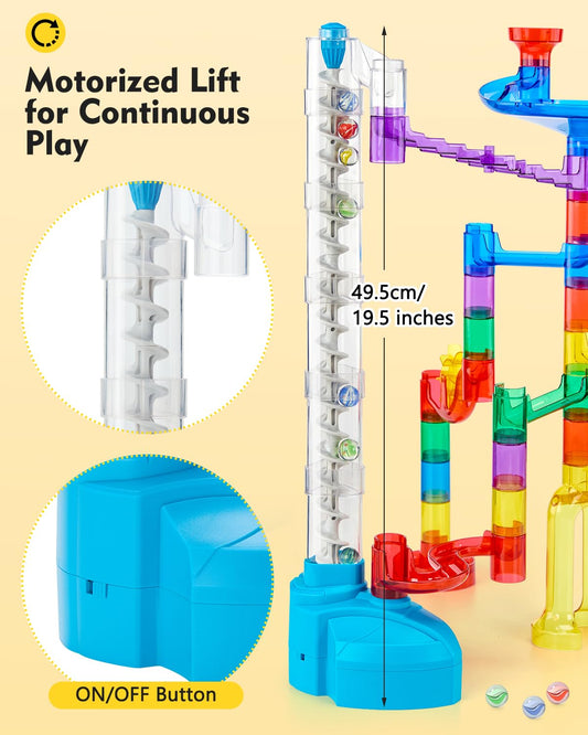 Magicfly track pieces and spiral lift assembly for STEM play.