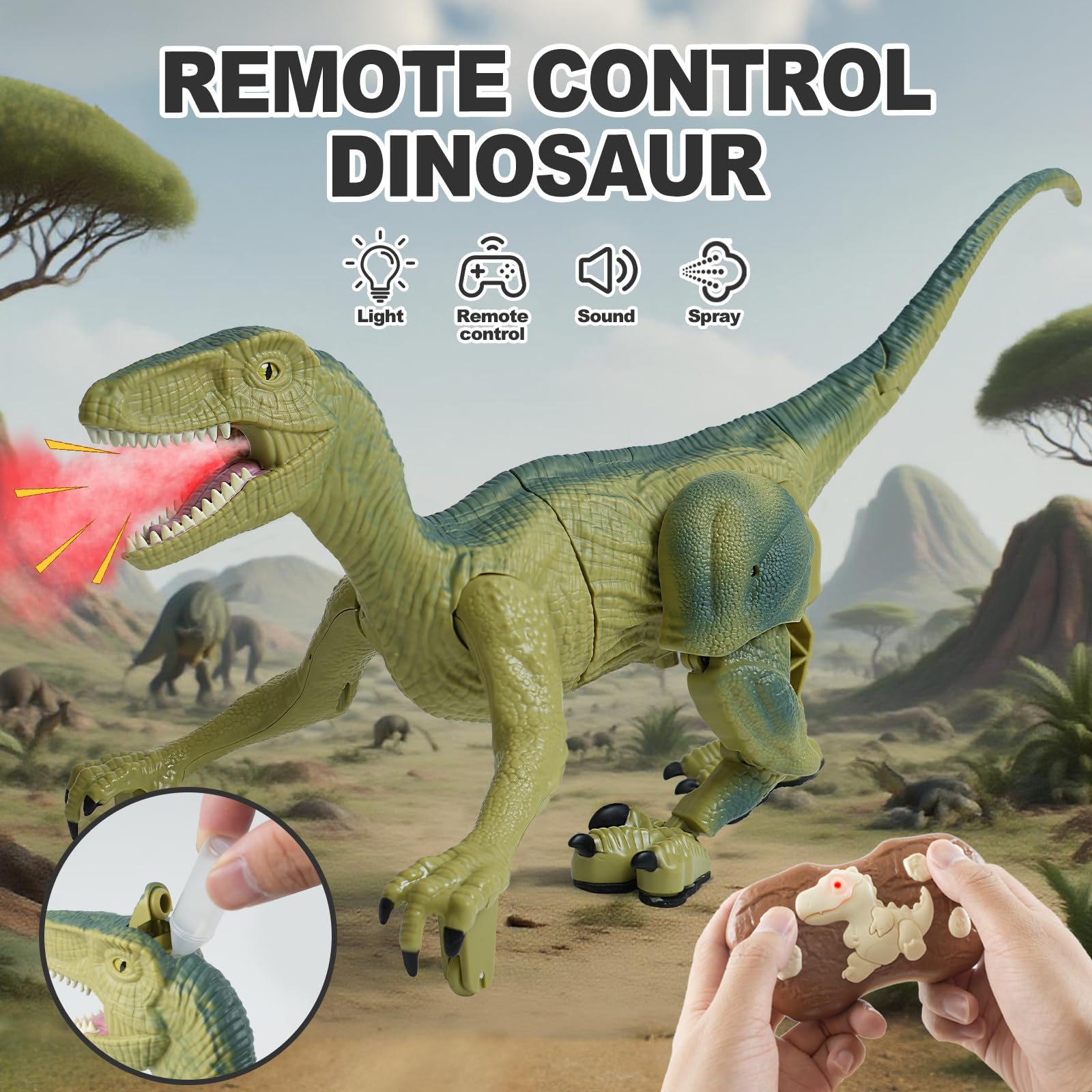 MagicKidz Dinosaur Roaring and Lights image showcases immersive sound and LEDs.