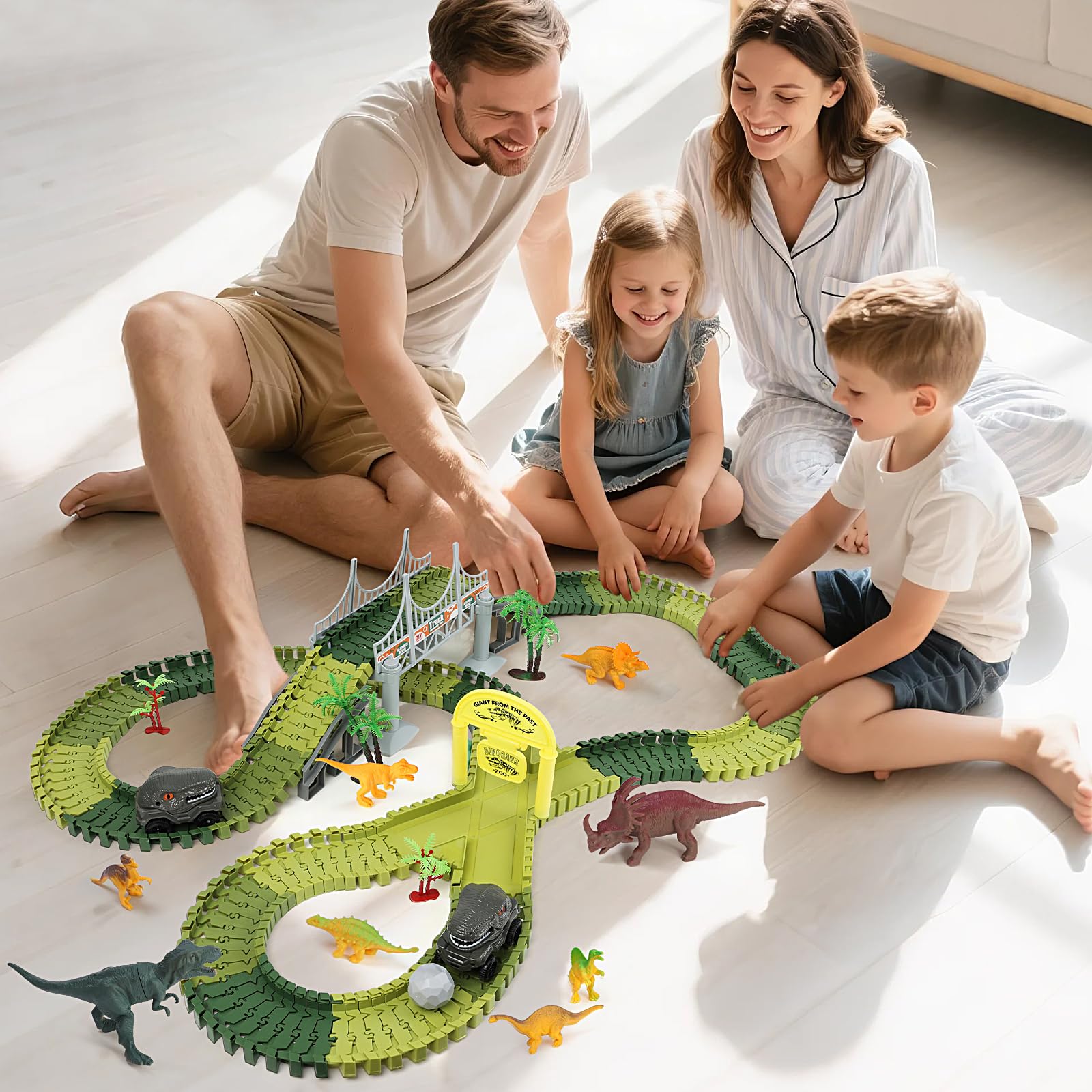 MagicKidz dinosaur world race with bridges for immersive play.