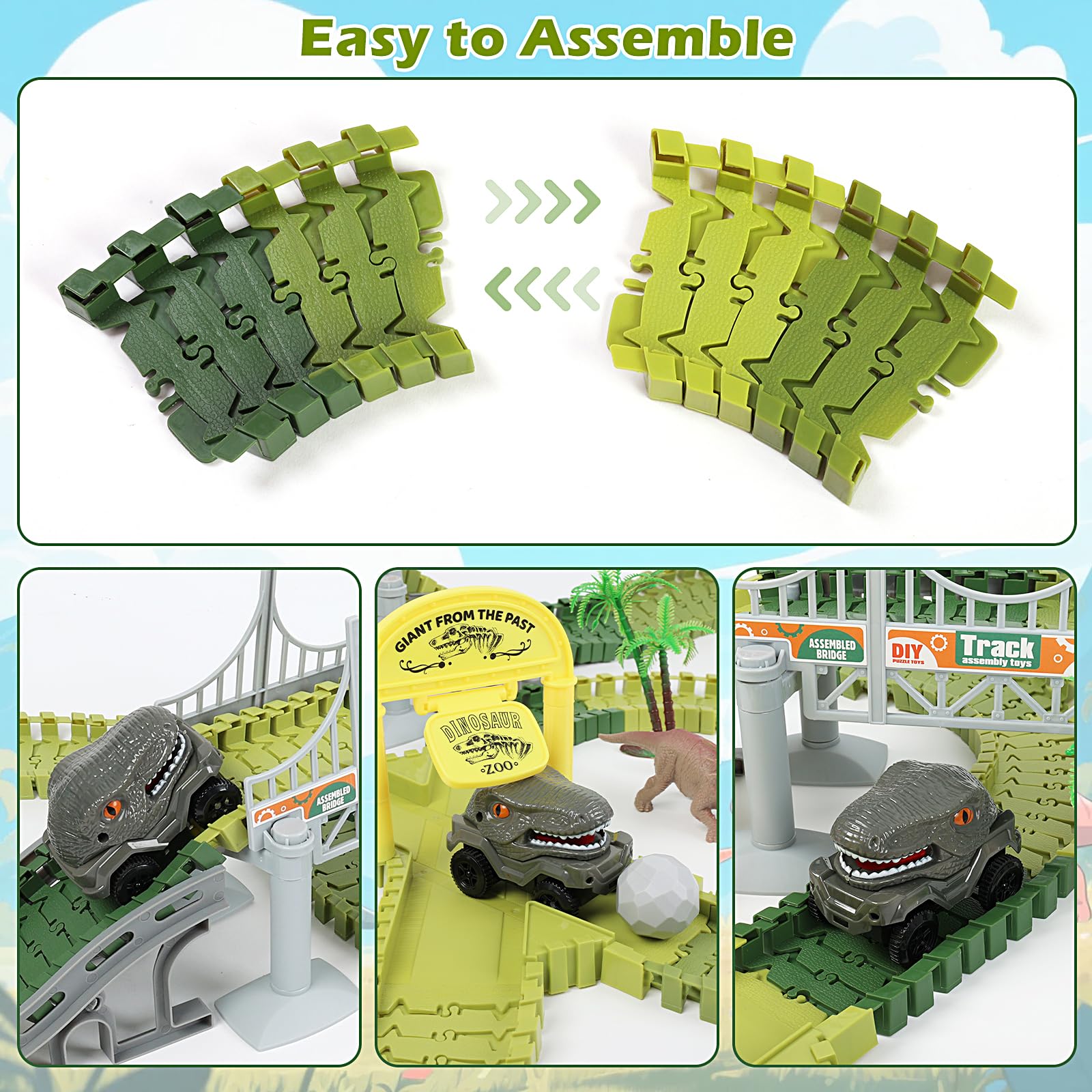MagicKidz flexible, snap-together track pieces for easy setup.