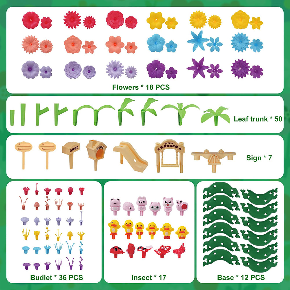 MagicKidz flowers, stems, and bases for versatile build-and-match fun.
