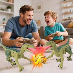 MagicKidz RC Dinosaur Multiplayer image promotes group play with friends via 2.4GHz remote.