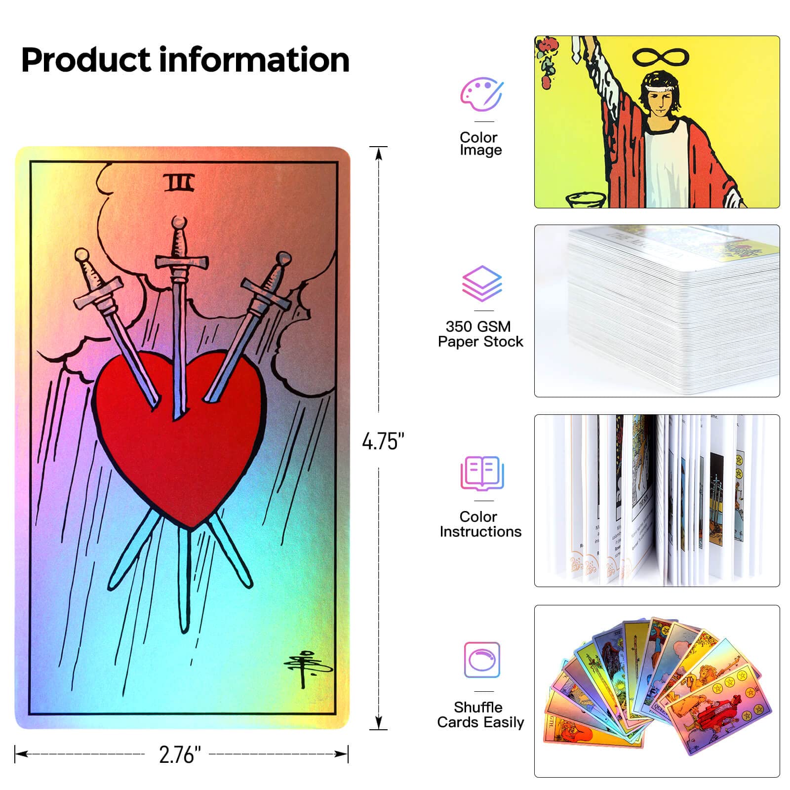 MagicSeer iridescent tarot cards closeup highlights shimmering colors and detailed artwork.