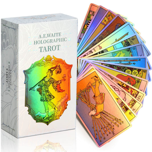 MagicSeer rainbow tarot deck artwork showcases original imagery with vivid holographic finish.