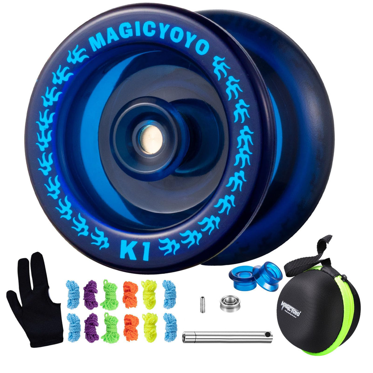 MAGICYOYO K1 dark blue yoyo in hand for precise tug-return practice