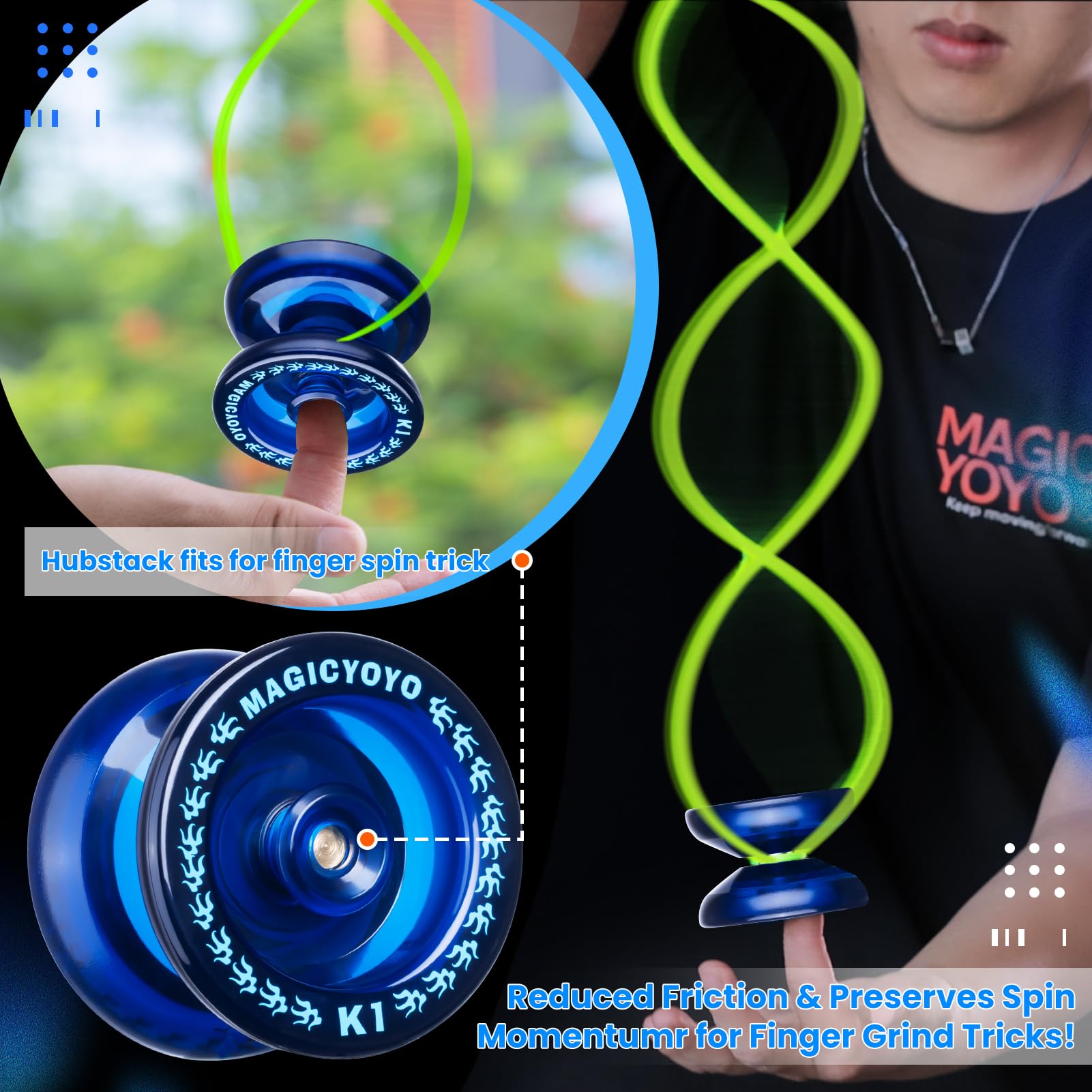 MAGICYOYO K1 hubstacks setup highlighting balanced beginner tricks