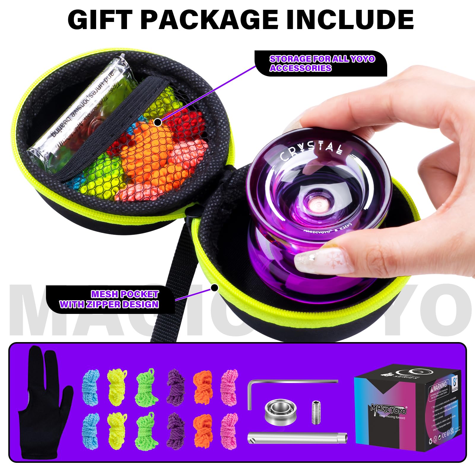 MAGICYOYO K2 Crystal storage bag and glove for portable practice sessions.