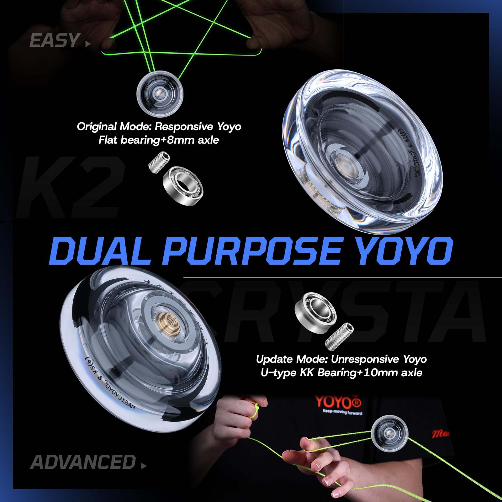MAGICYOYO K2 Crystal White unresponsive setup with KK bearing and axle