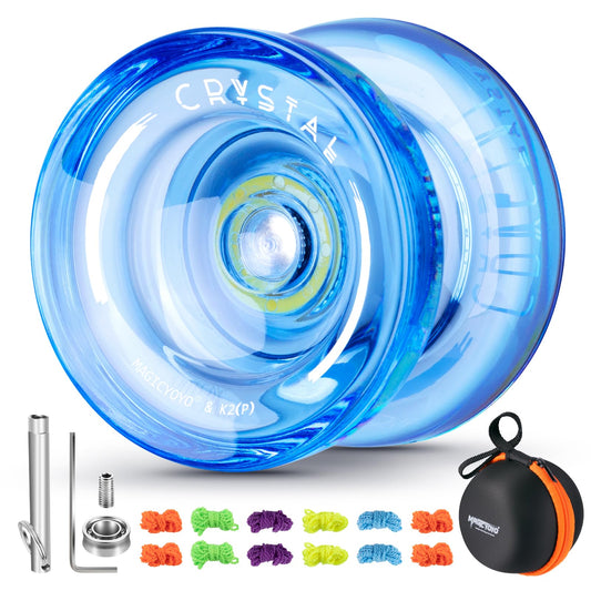 MagicYoyo K2 crystal yoyo blue front view for smooth beginner tricks.