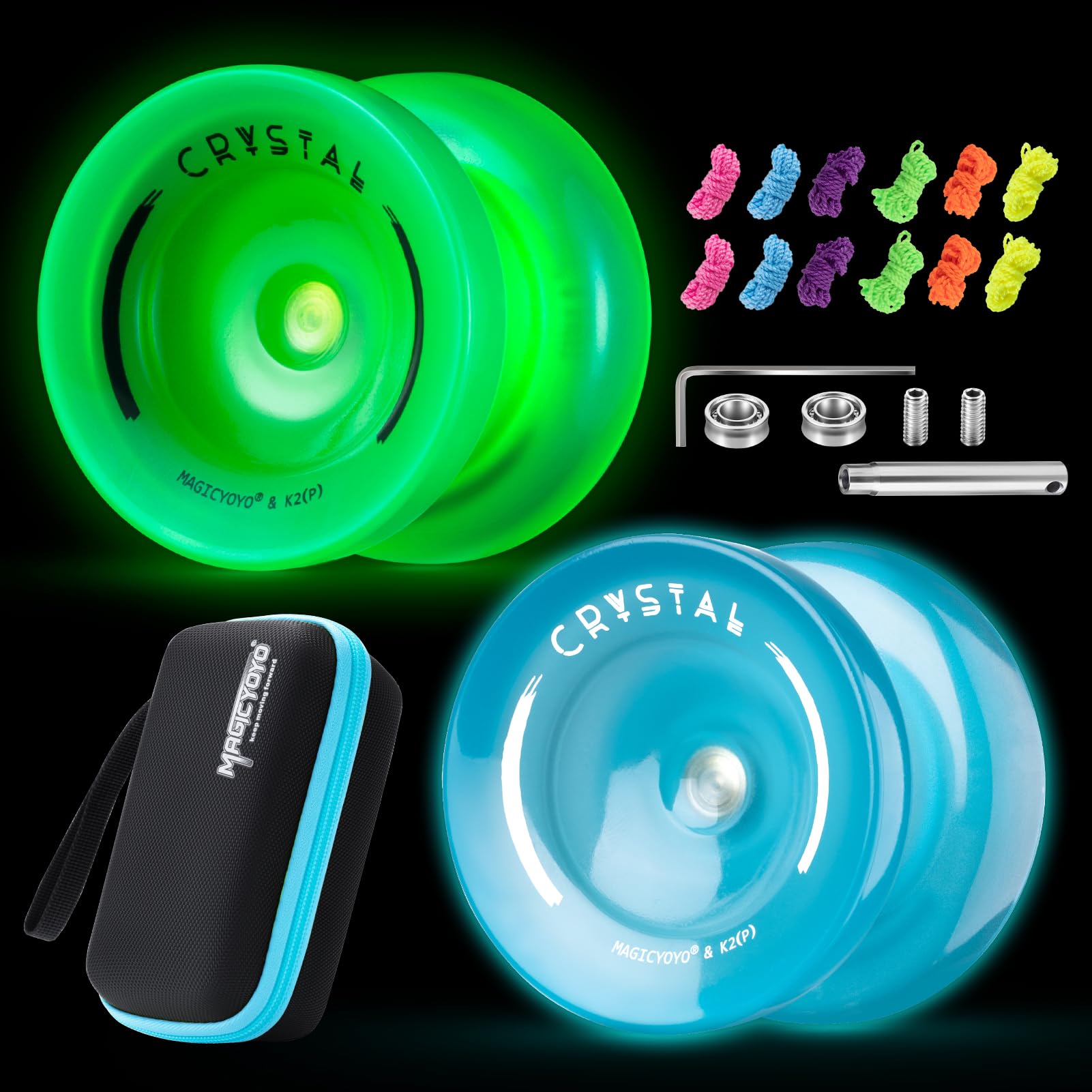MAGICYOYO K2 glow green yoyo glowing in the dark for night play.