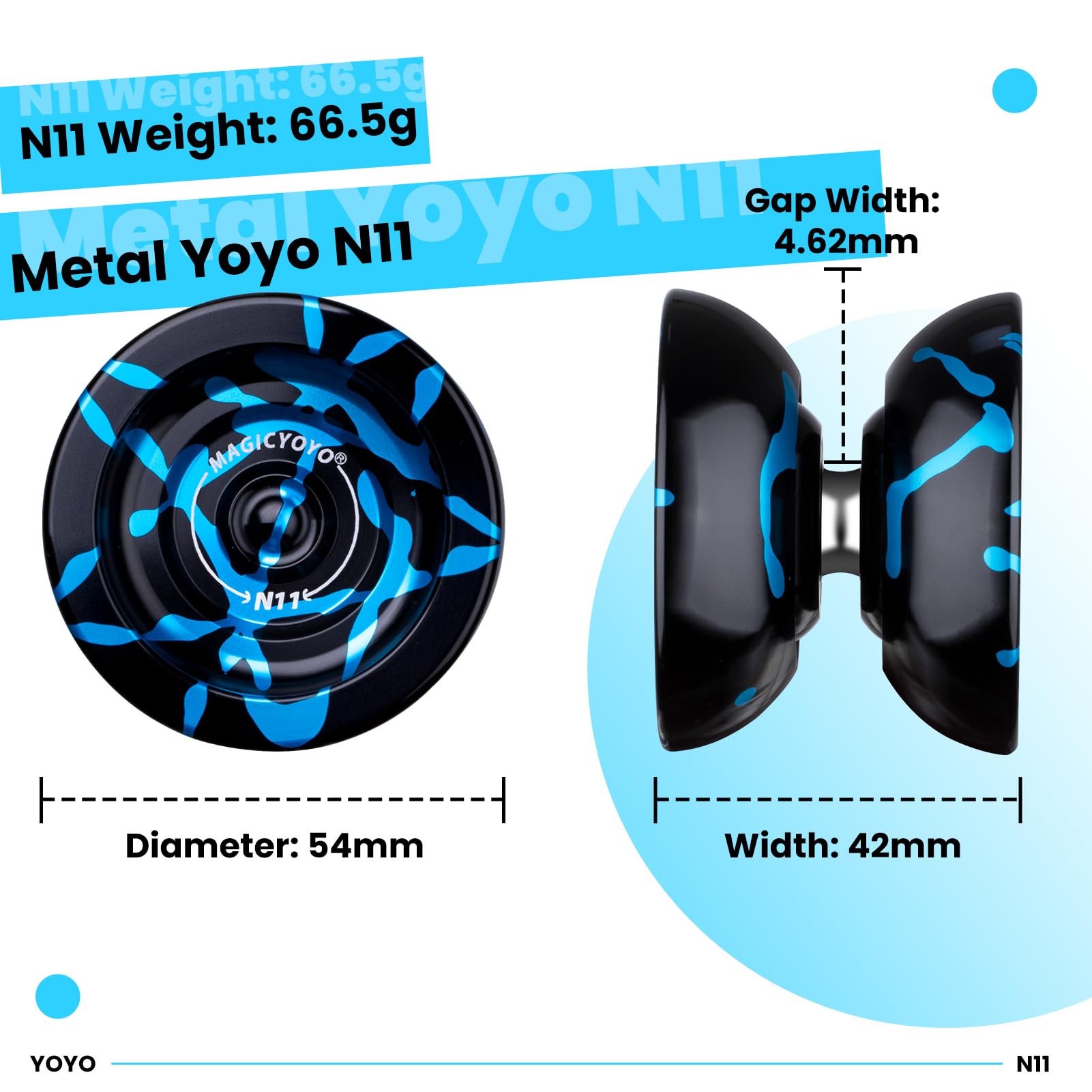 MAGICYYO N11 gift for kids: sleek black and blue yoyo design.