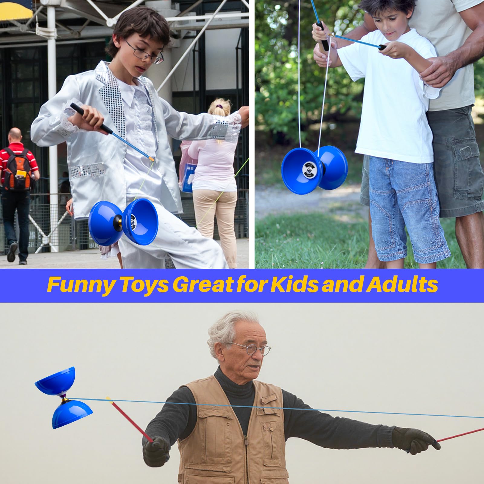 MAGICYOYO Pro blue aluminium sticks with foam grip for secure handling
