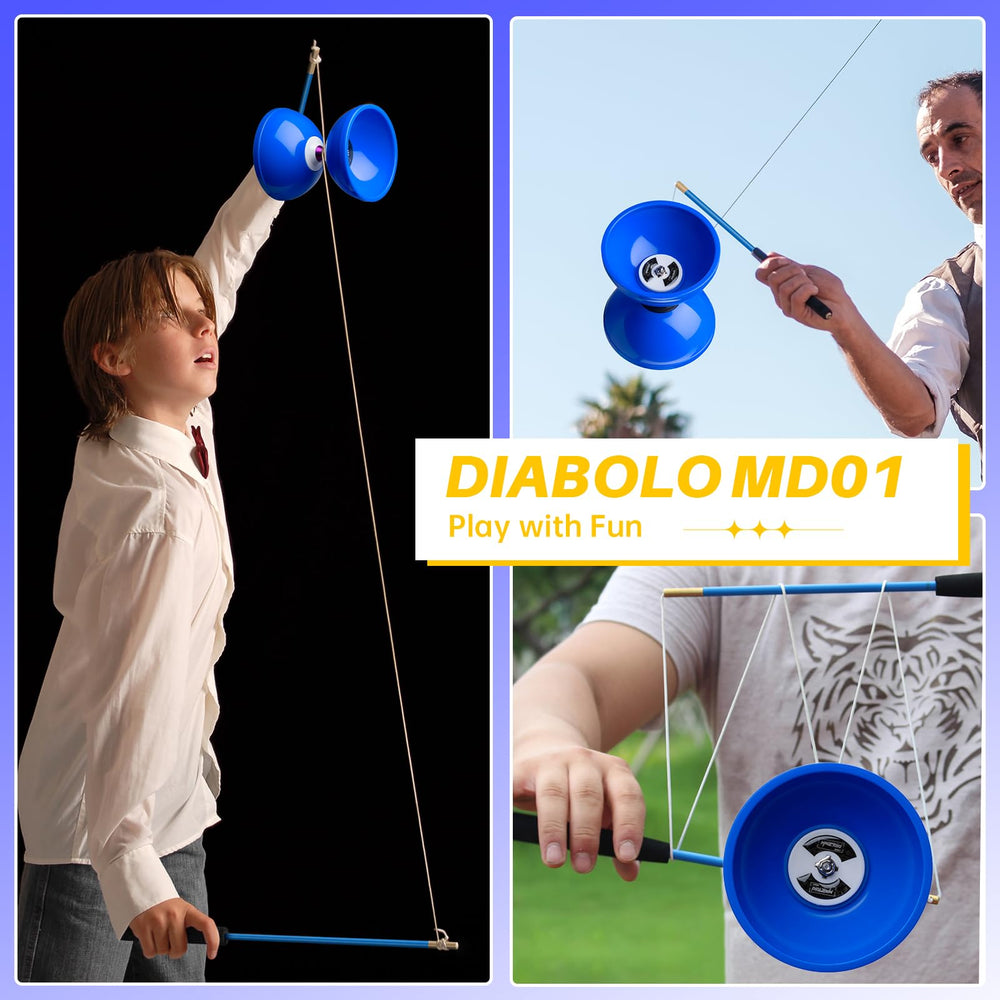 MAGICYOYO Pro blue diabolo bearing detail highlights durable construction and pro performance