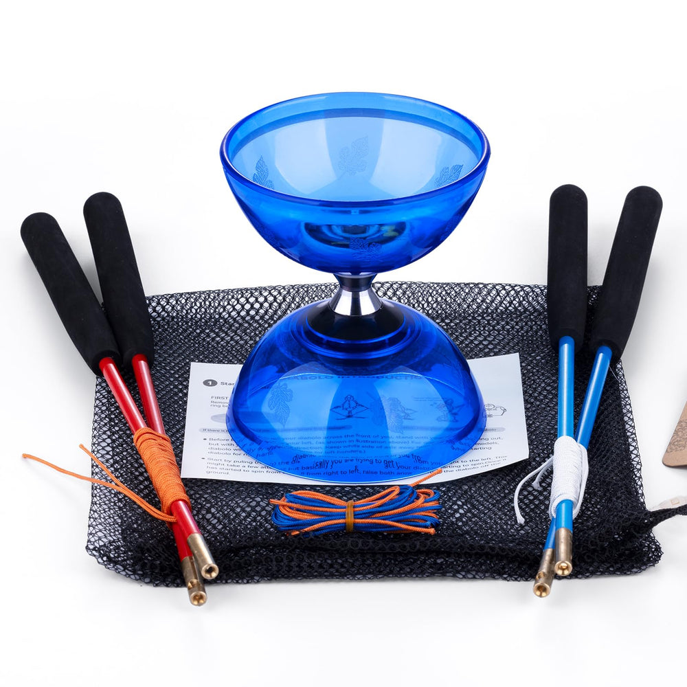 MAGICYOYO Pro triple bearing diabolo blue front view shows smooth spins and control.