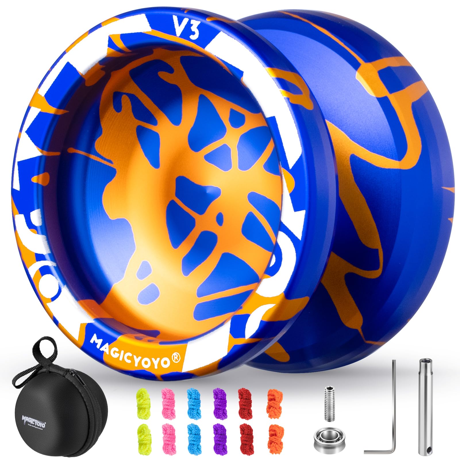 MAGICYOYO V3 blue gold splash front view shows beginner-friendly stability
