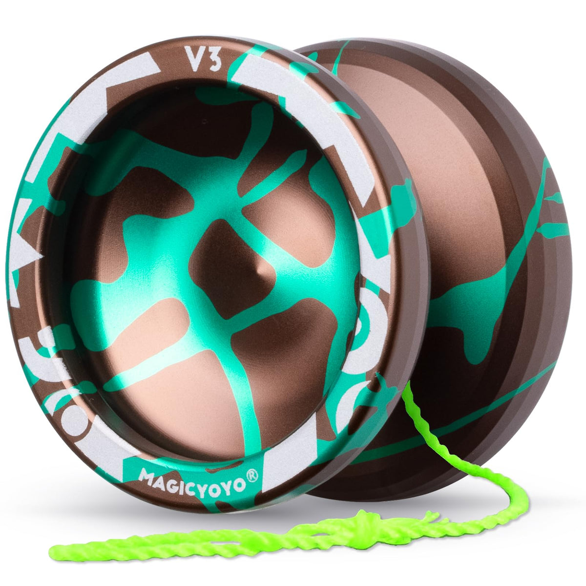 MAGICYOYO V3 metal yoyo in brown and green with smooth finish for easy learning