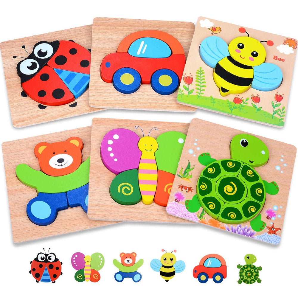 MAGIFIRE wooden puzzle bear for toddlers improves shape recognition and fine motor skills.