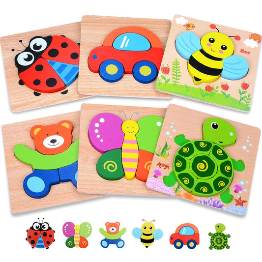 MAGIFIRE wooden puzzle bear for toddlers improves shape recognition and fine motor skills.
