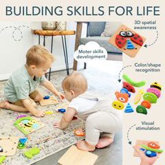 MAGIFIRE wooden puzzles closeup pieces highlight safe, water-based paint.