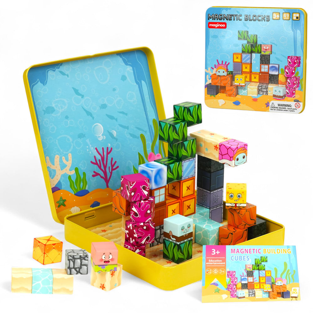 Maginoo 49PCS mini magnetic blocks ocean life designs for imaginative STEM play.