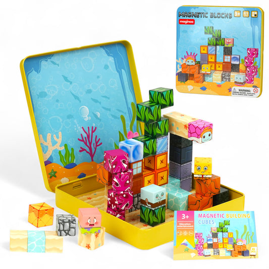 Maginoo 49PCS mini magnetic blocks ocean life designs for imaginative STEM play.