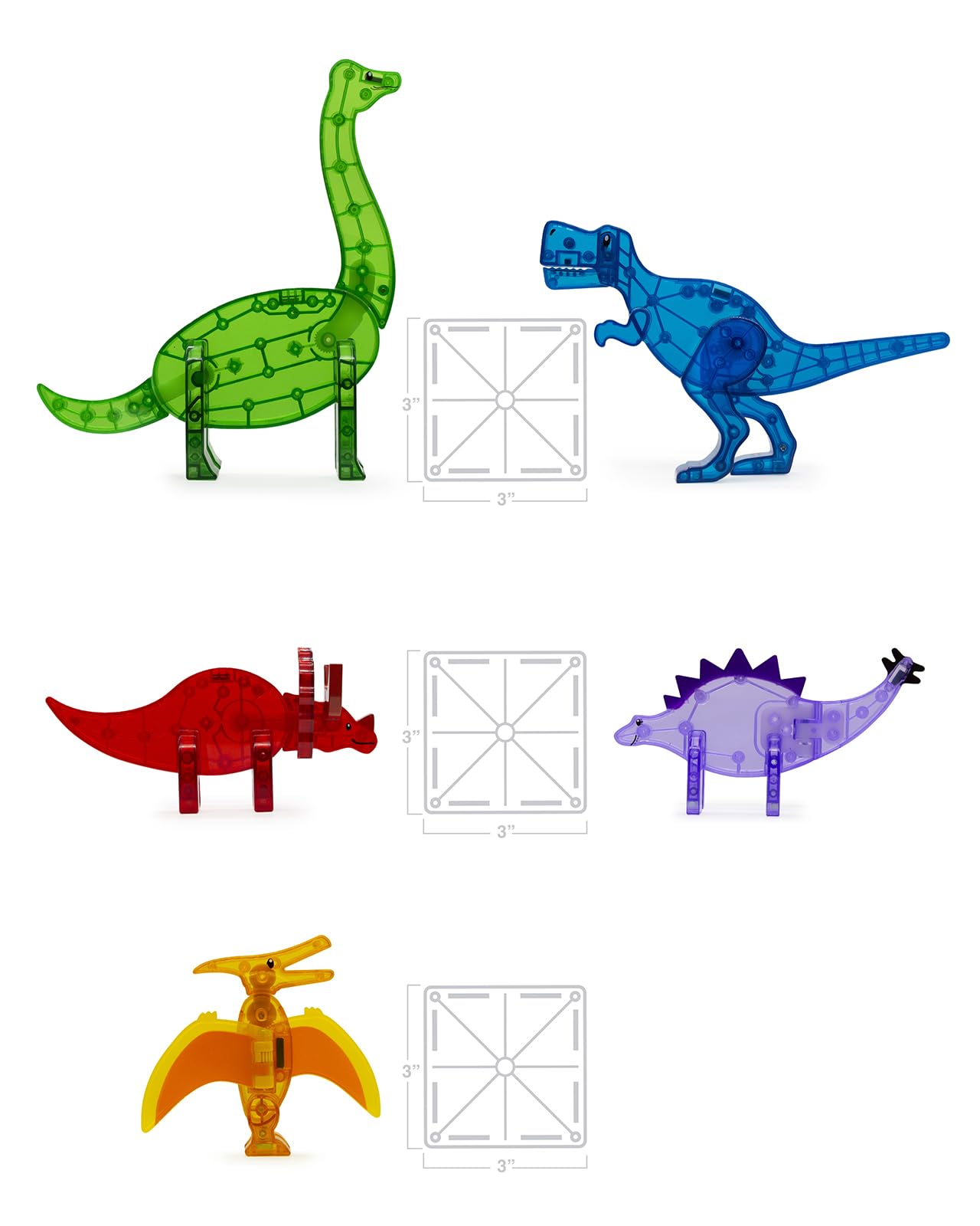 MAGNA-TILES Dinos Triceratops red figurine with movable horns for pretend adventures