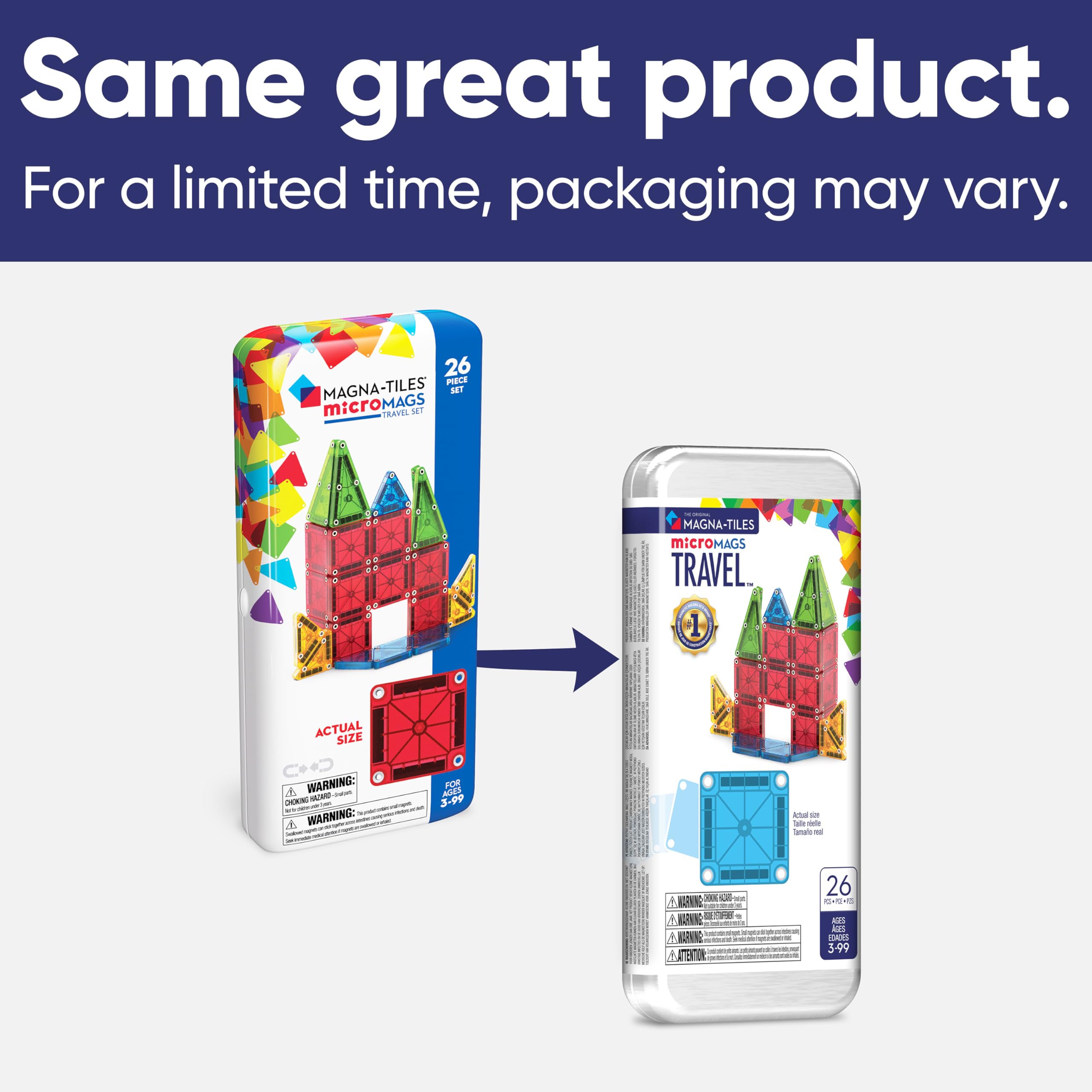 MAGNA-TILES microMAGS tiles spread top-down showing bold colors and variety