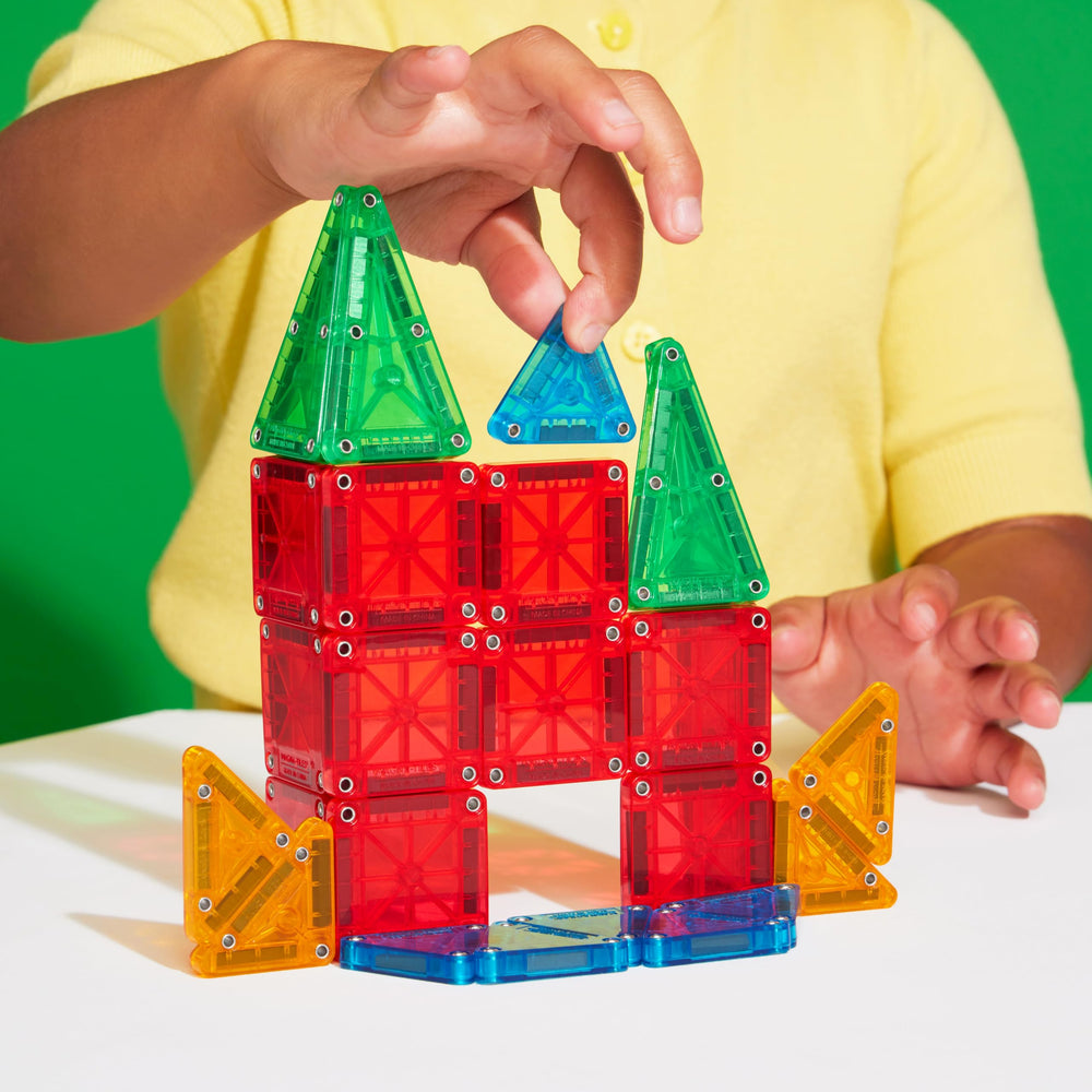 MAGNA-TILES microMAGS next to classic tiles showing full compatibility benefit