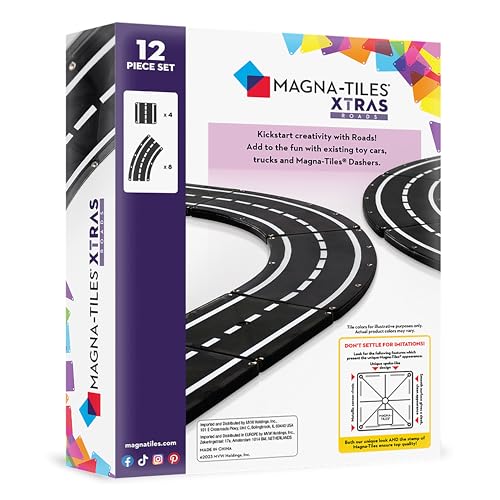 Square road piece from MAGNA-TILES XTRAS Roads for structured layouts.