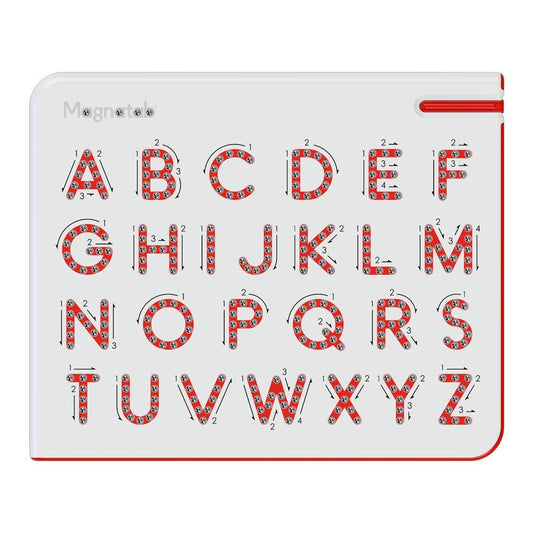 Magnatab A to Z Uppercase tablet with magnetic stylus guiding letters for hands-on learning.