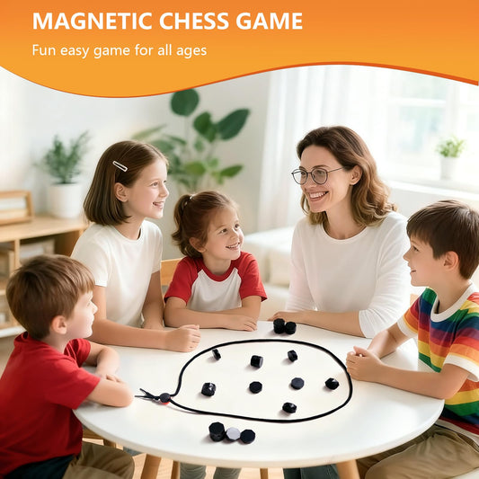 Magnet Game with String piece placement aids focused strategy for all ages