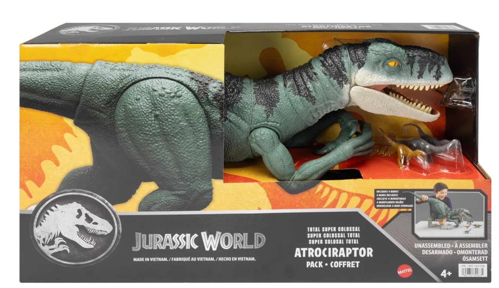 MAGNETOE Jurassic Atrociraptor 37-inch figure ready for dramatic pretend battles.