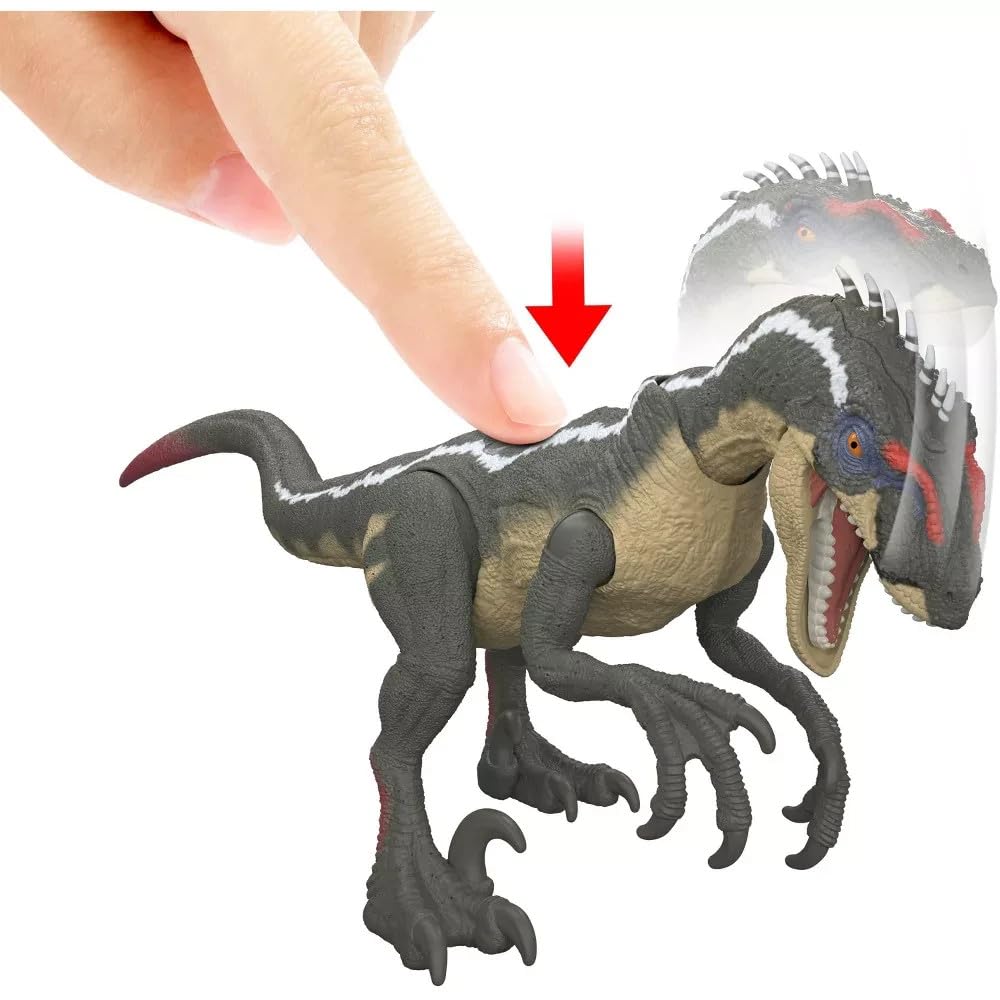 MAGNETOE Velociraptor chomp action via button for dramatic play sequences